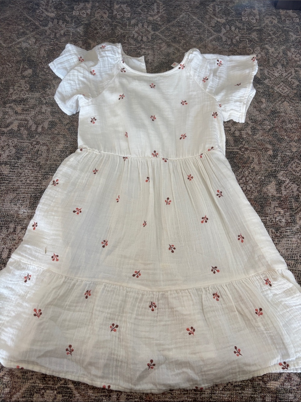 Cat & Jack White Cotton Dress with Red Floral Embroidery